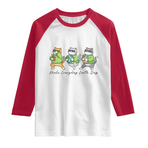 Make Everyday Earth Day Raglan Shirt Eco Friendly Cat Lover TS12 White Red Print Your Wear