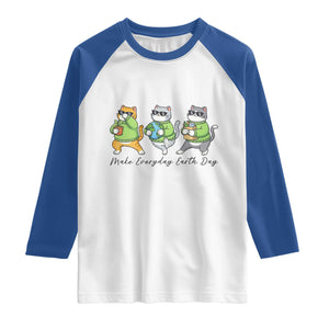 Make Everyday Earth Day Raglan Shirt Eco Friendly Cat Lover TS12 White Royal Print Your Wear