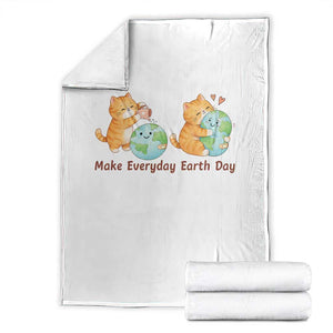 Make Everyday Earth Day Throw Blanket Cute Cat Healing Planet Earth TS12 White Print Your Wear