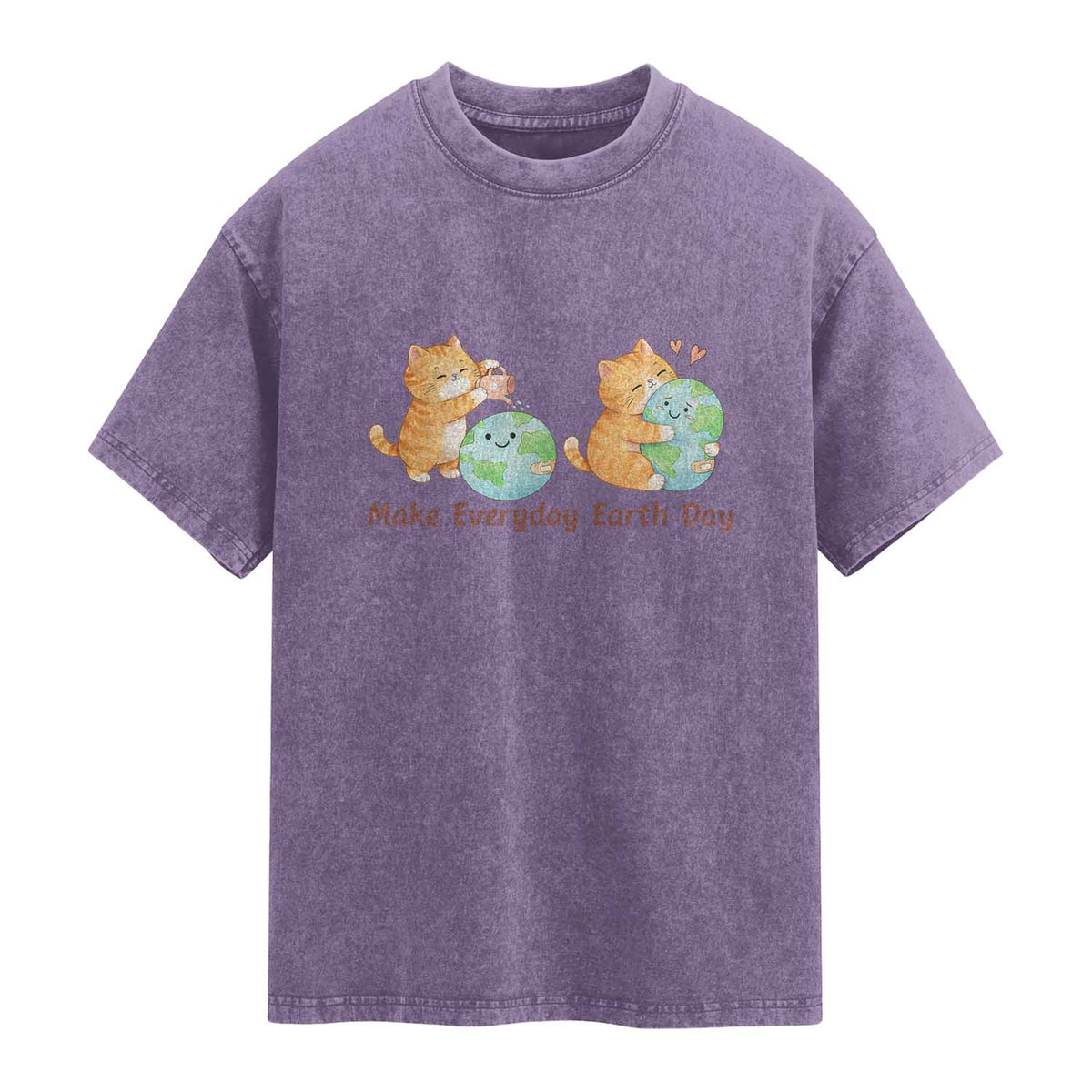 Make Everyday Earth Day Washed Cotton T-Shirt Cute Cat Healing Planet Earth