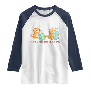 Make Everyday Earth Day Raglan Shirt Cute Cat Healing Planet Earth TS12 White Navy Print Your Wear