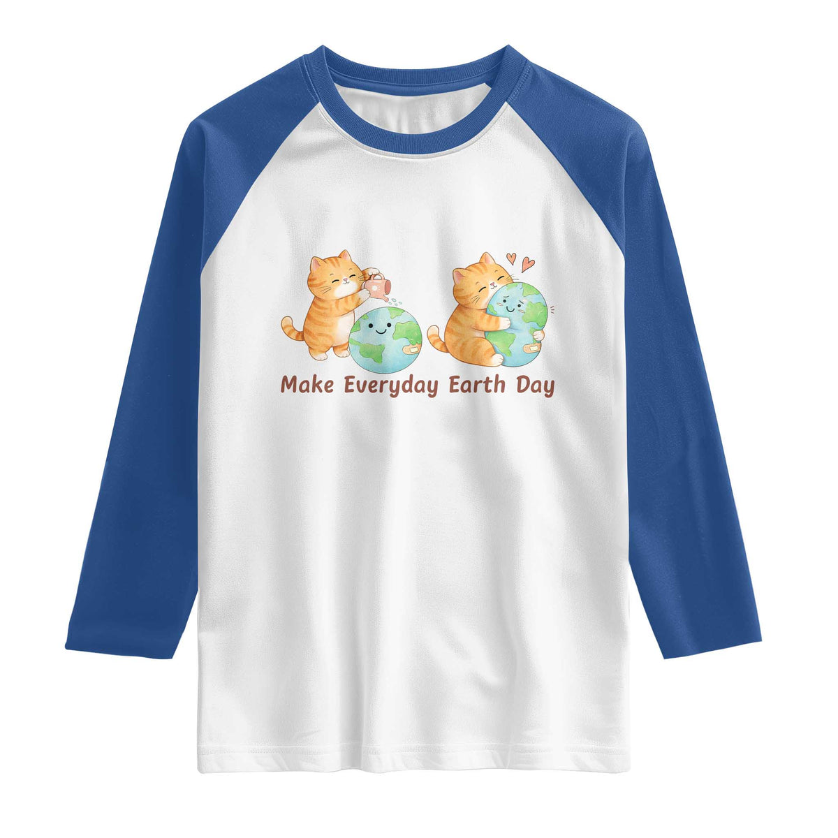 Make Everyday Earth Day Raglan Shirt Cute Cat Healing Planet Earth TS12 White Royal Print Your Wear