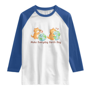Make Everyday Earth Day Raglan Shirt Cute Cat Healing Planet Earth TS12 White Royal Print Your Wear