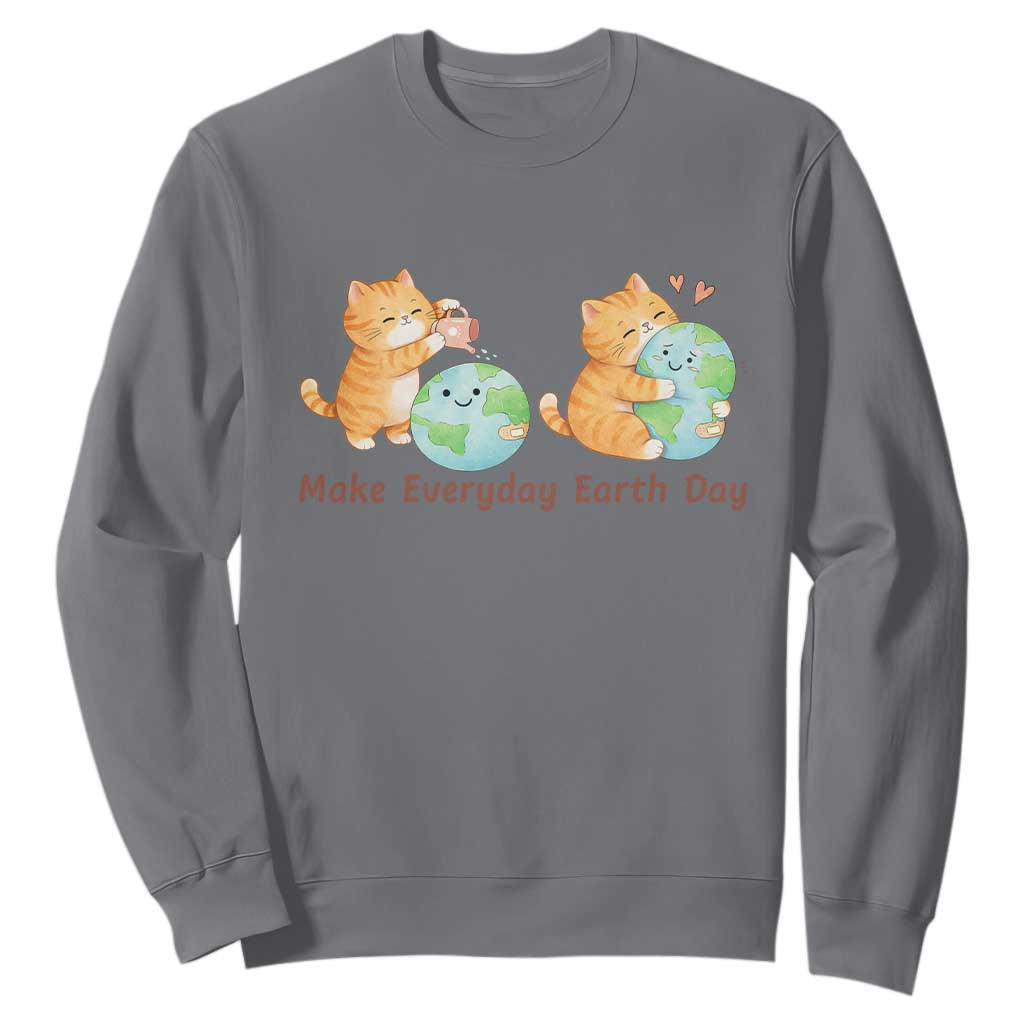 Make Everyday Earth Day Sweatshirt Cute Cat Healing Planet Earth TS12 Charcoal Print Your Wear