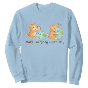 Make Everyday Earth Day Sweatshirt Cute Cat Healing Planet Earth TS12 Light Blue Print Your Wear