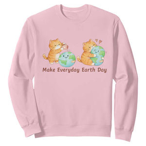Make Everyday Earth Day Sweatshirt Cute Cat Healing Planet Earth TS12 Light Pink Print Your Wear