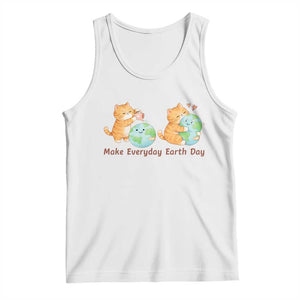 Make Everyday Earth Day Tank Top Cute Cat Healing Planet Earth TS12 White Print Your Wear