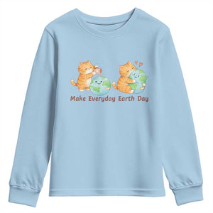 Make Everyday Earth Day Youth Sweatshirt Cute Cat Healing Planet Earth TS12 Light Blue Print Your Wear