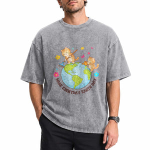 Make Everyday Earth Day Washed Cotton T-Shirt Funny Cat Lover Gift