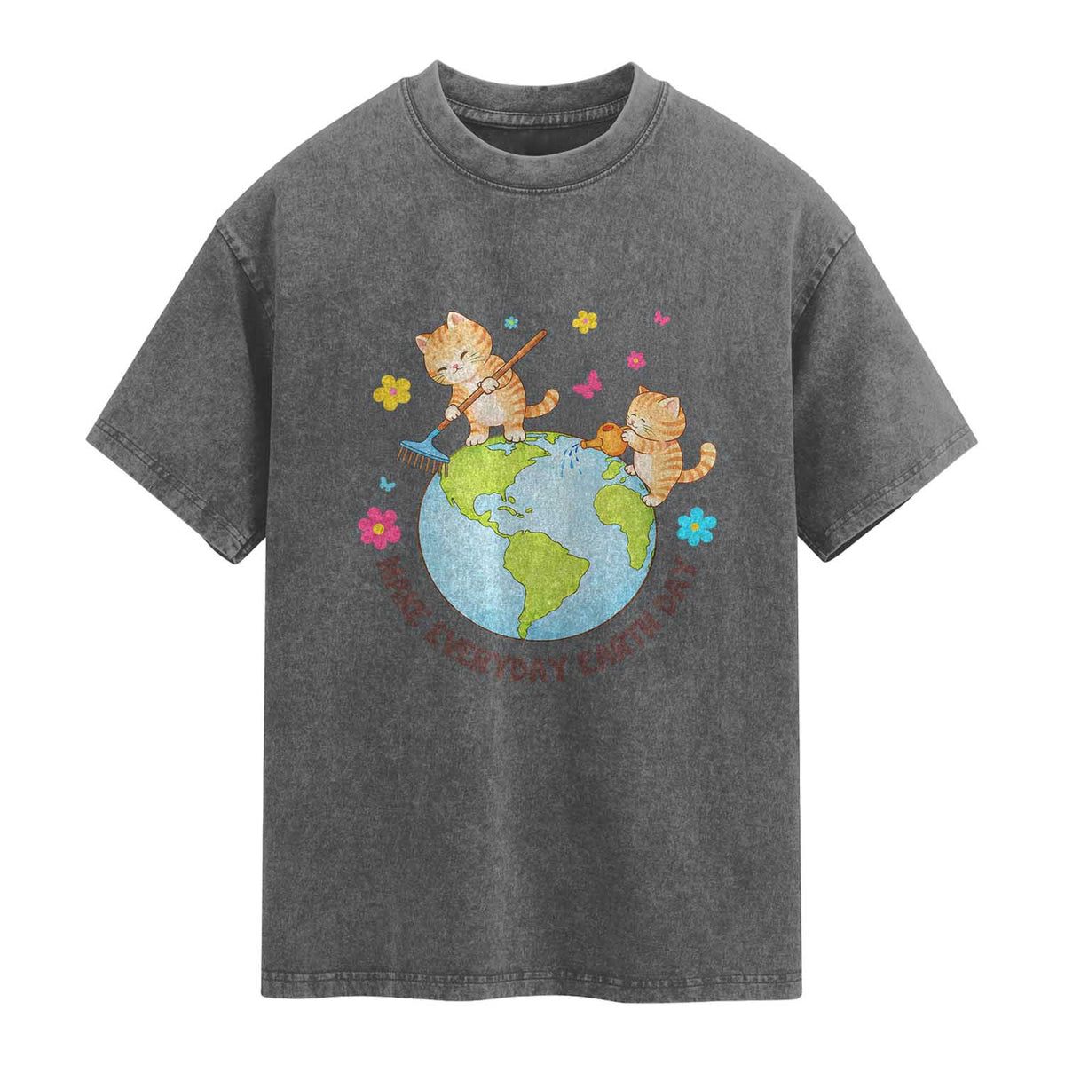 Make Everyday Earth Day Washed Cotton T-Shirt Funny Cat Lover Gift