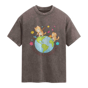Make Everyday Earth Day Washed Cotton T-Shirt Funny Cat Lover Gift