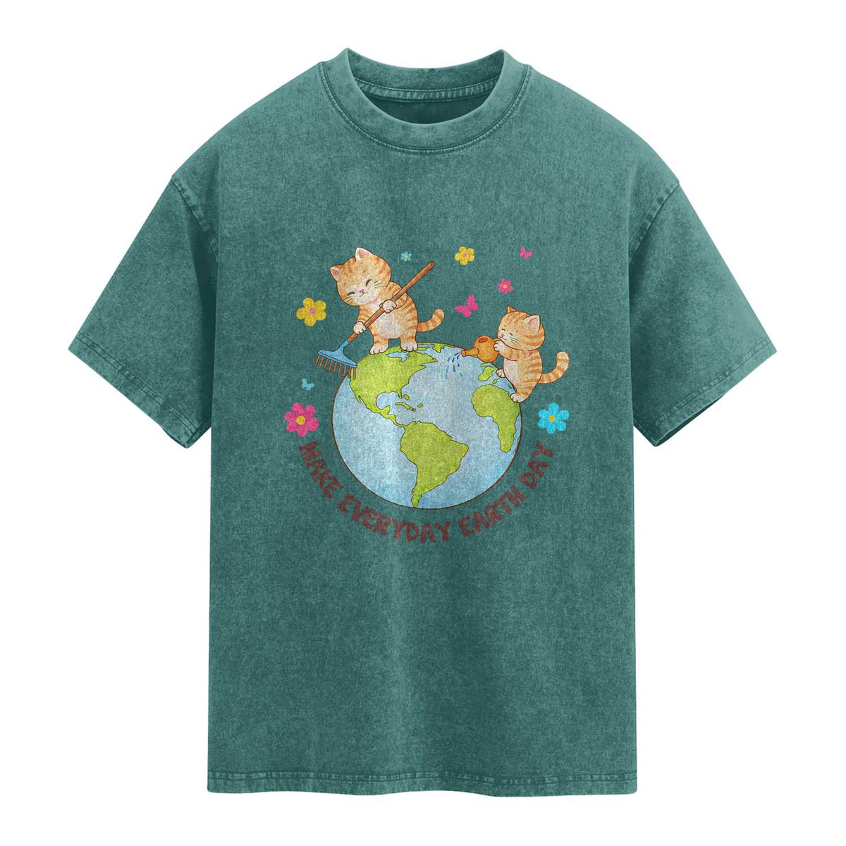Make Everyday Earth Day Washed Cotton T-Shirt Funny Cat Lover Gift