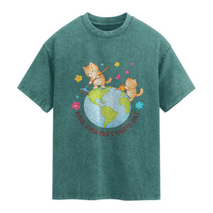 Make Everyday Earth Day Washed Cotton T-Shirt Funny Cat Lover Gift