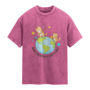 Make Everyday Earth Day Washed Cotton T-Shirt Funny Cat Lover Gift