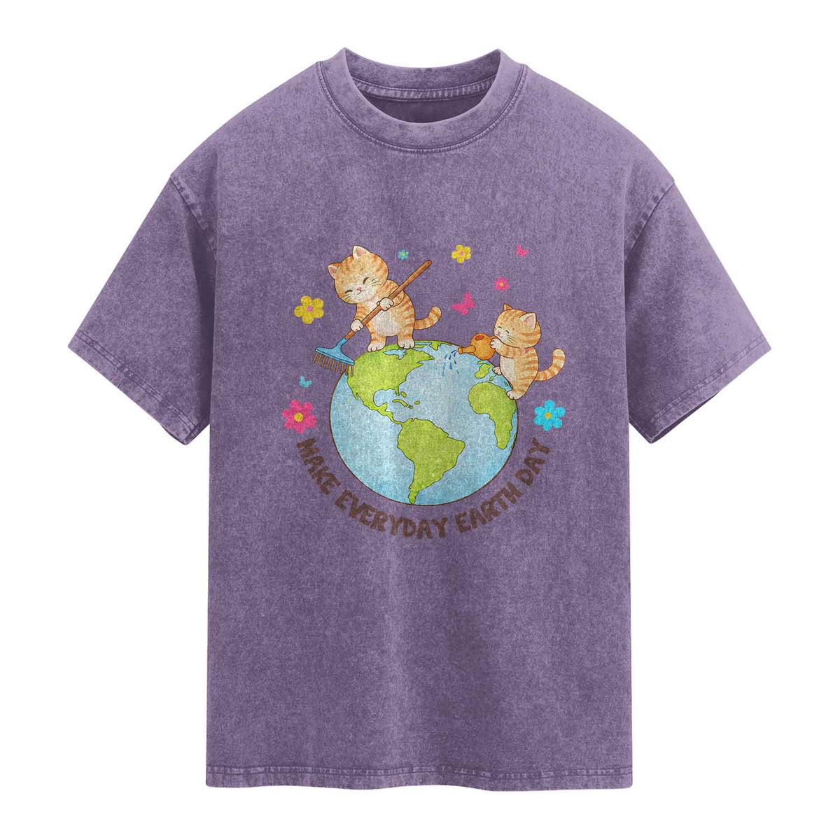 Make Everyday Earth Day Washed Cotton T-Shirt Funny Cat Lover Gift