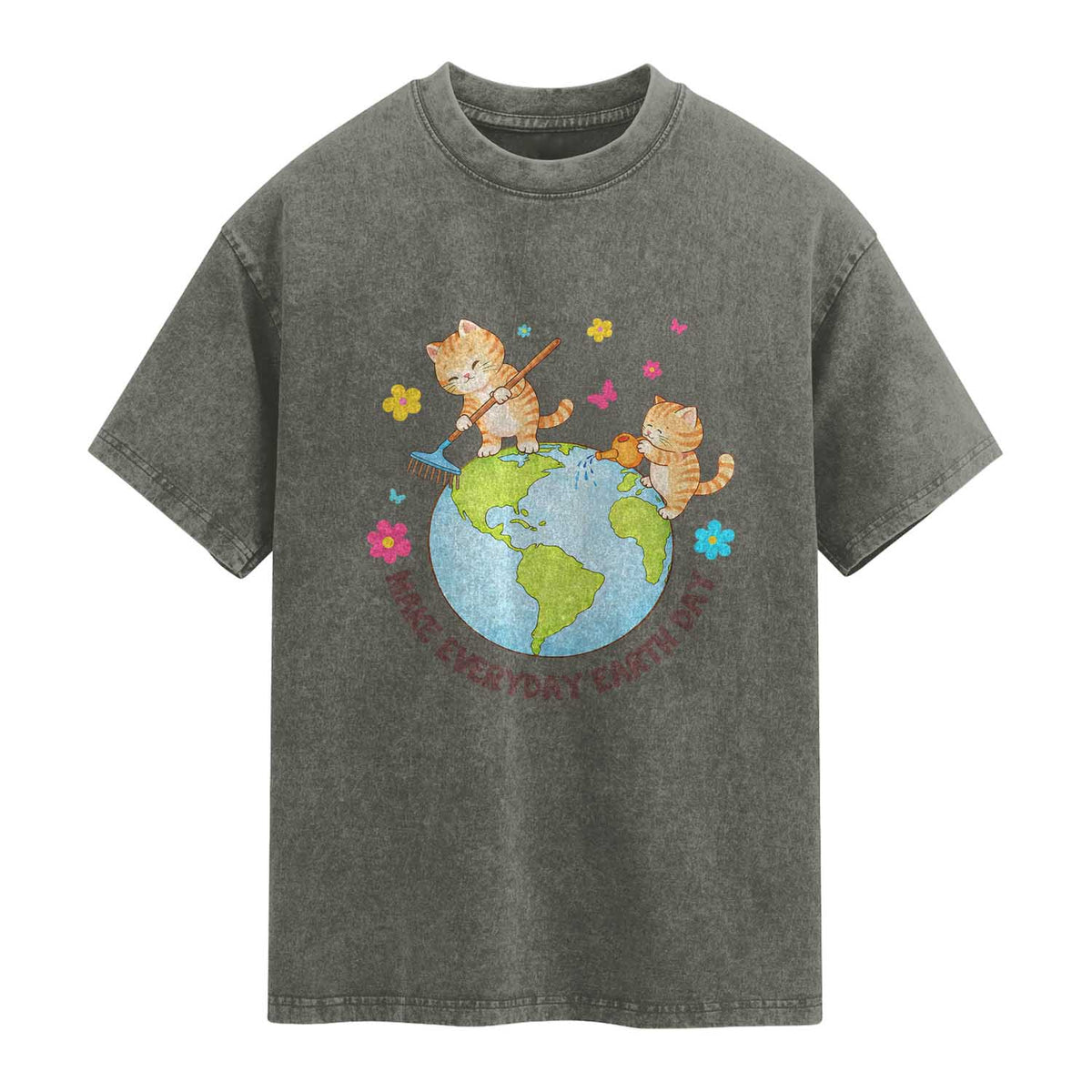 Make Everyday Earth Day Washed Cotton T-Shirt Funny Cat Lover Gift
