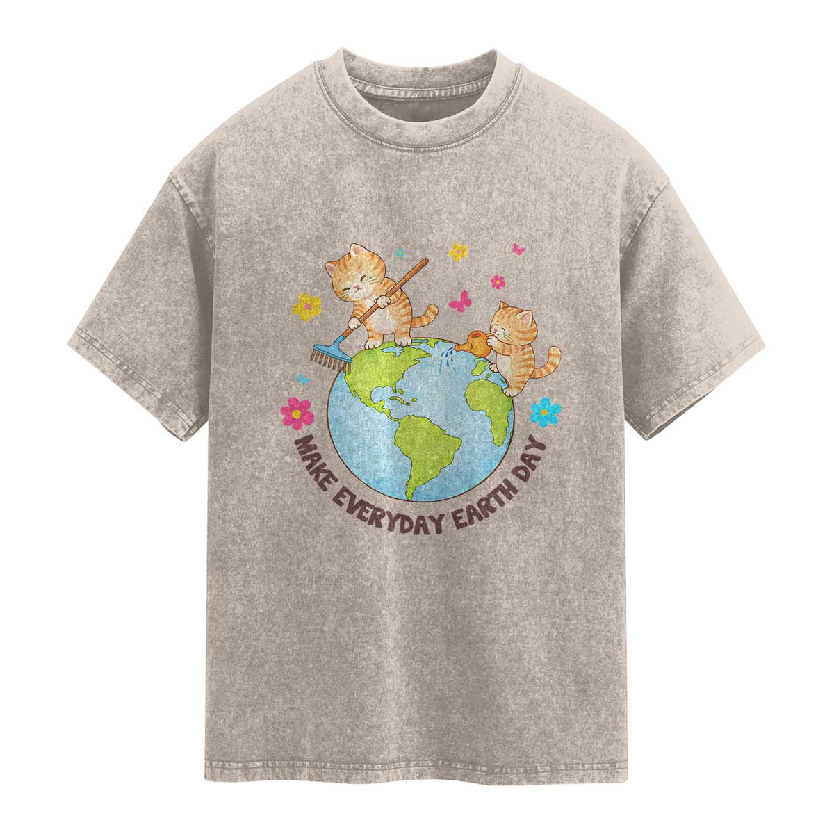 Make Everyday Earth Day Washed Cotton T-Shirt Funny Cat Lover Gift