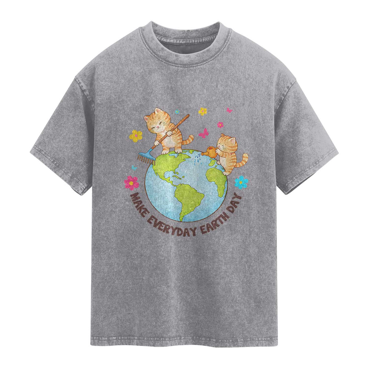 Make Everyday Earth Day Washed Cotton T-Shirt Funny Cat Lover Gift