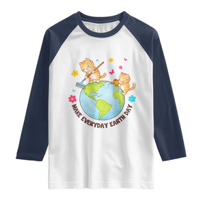 Make Everyday Earth Day Raglan Shirt Funny Cat Lover Gift TS12 White Navy Print Your Wear