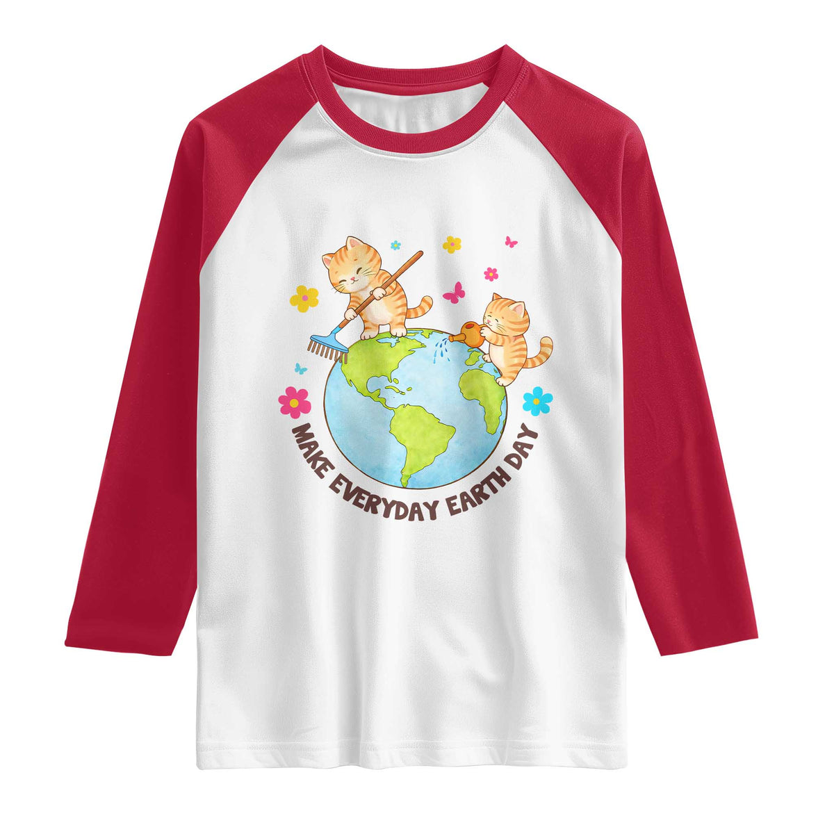Make Everyday Earth Day Raglan Shirt Funny Cat Lover Gift TS12 White Red Print Your Wear