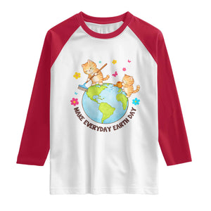 Make Everyday Earth Day Raglan Shirt Funny Cat Lover Gift TS12 White Red Print Your Wear