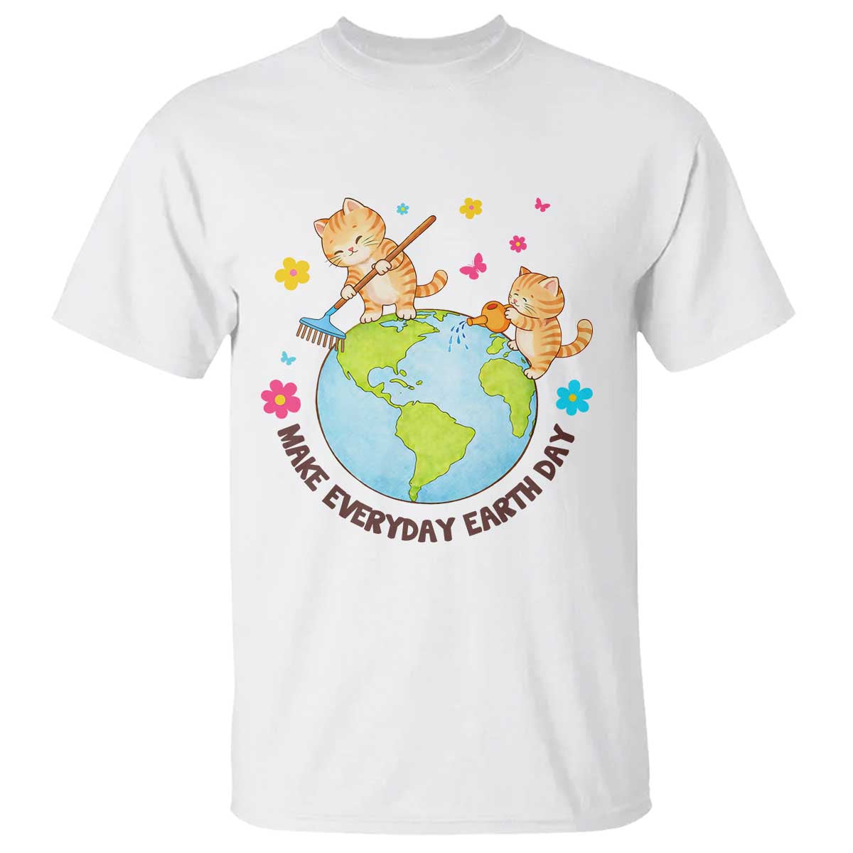 Make Everyday Earth Day T Shirt Funny Cat Lover Gift TS12 White Print Your Wear