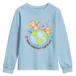 Make Everyday Earth Day Youth Sweatshirt Funny Cat Lover Gift TS12 Light Blue Print Your Wear