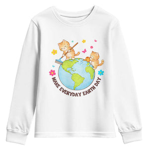 Make Everyday Earth Day Youth Sweatshirt Funny Cat Lover Gift TS12 White Print Your Wear
