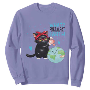 Just A Cat Who Loves The Earth Sweatshirt Earth Day Cat Lover Gift TS12 Violet Print Your Wear