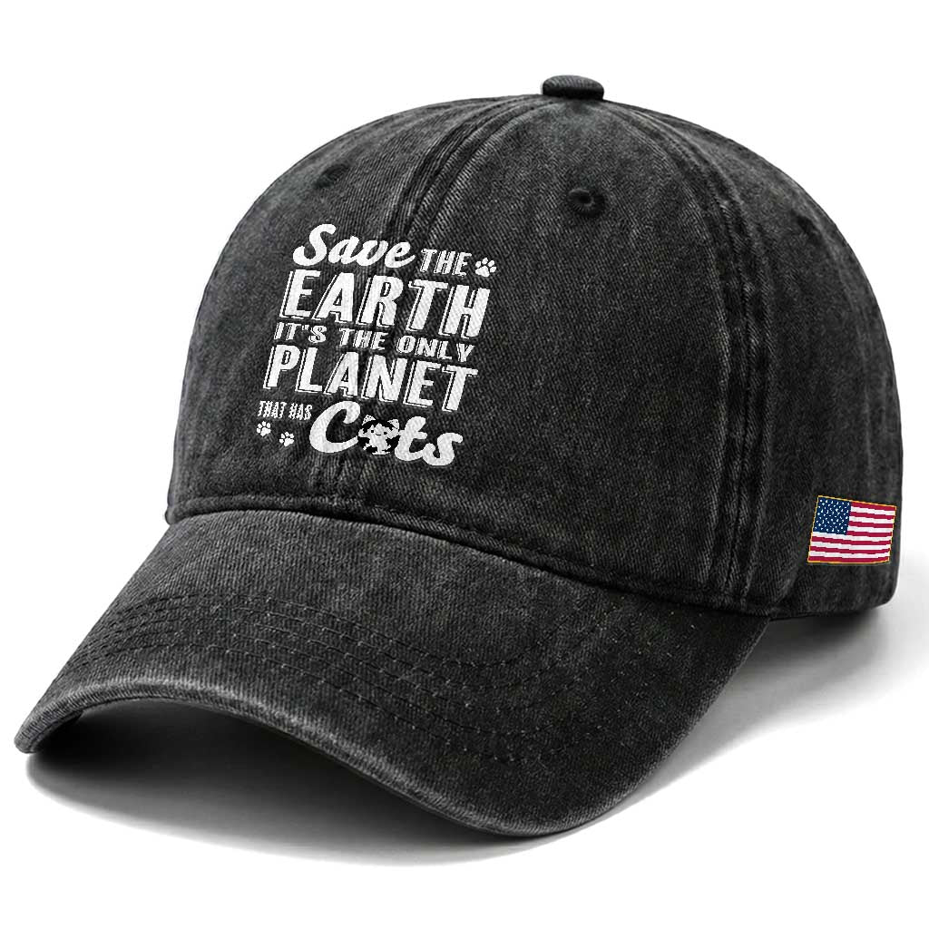 Earth Day Cat Lover Washed Cotton Baseball Cap Save Earth Its The Only Planet With Cats TS12 Print Your Wear