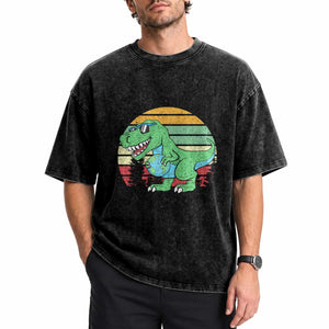 Funny Earth Day Dinosaur Lover Washed Cotton T-Shirt Save The Planet