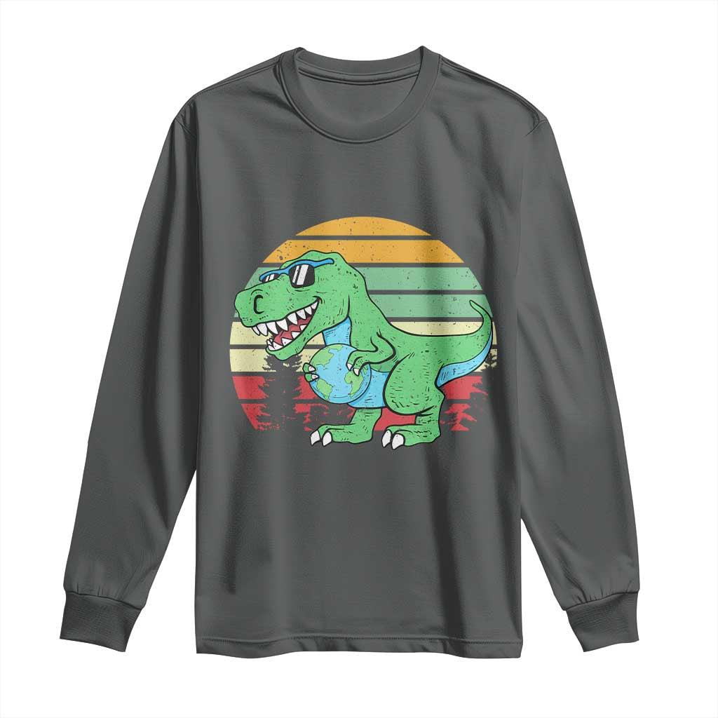 Funny Earth Day Dinosaur Lover Long Sleeve Shirt Save The Planet TS12 Dark Heather Print Your Wear