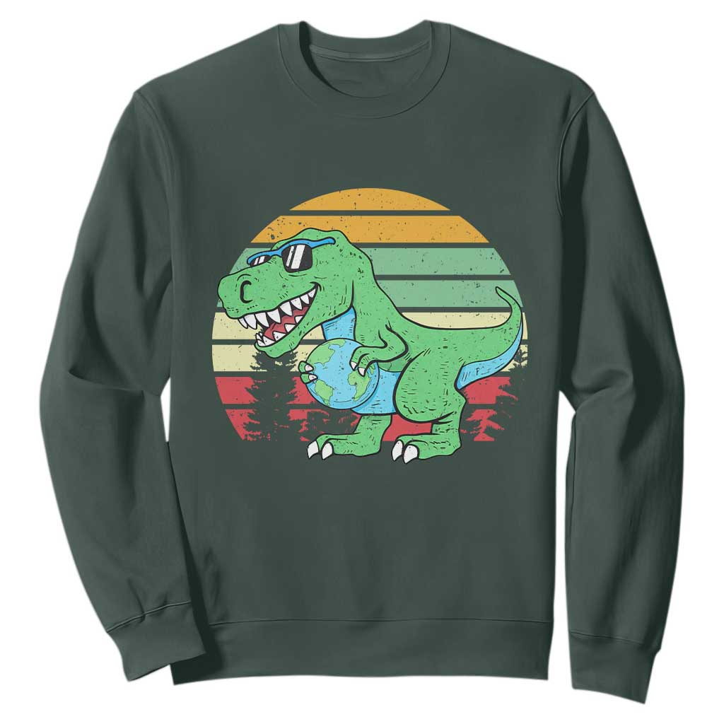 Funny Earth Day Dinosaur Lover Sweatshirt Save The Planet TS12 Dark Forest Green Print Your Wear