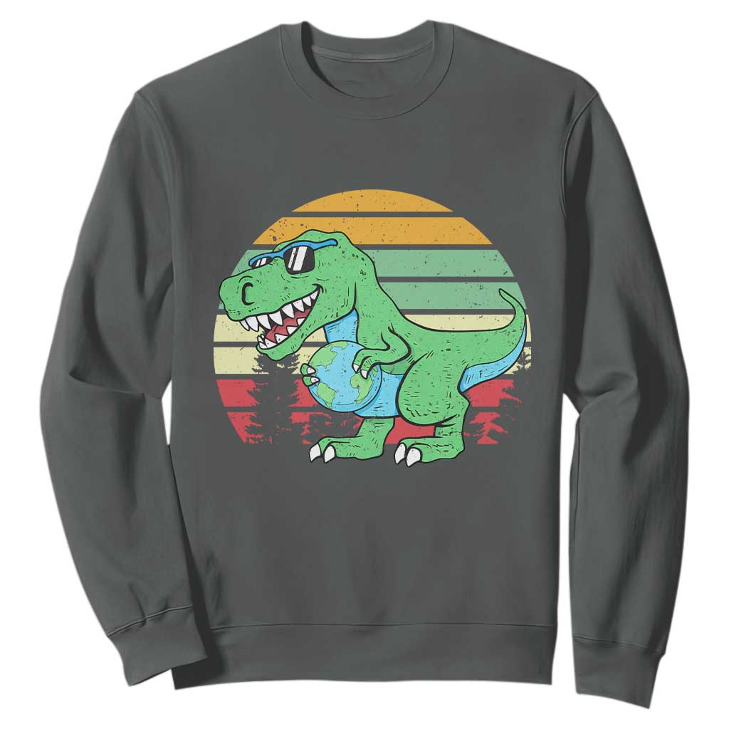 Funny Earth Day Dinosaur Lover Sweatshirt Save The Planet TS12 Dark Heather Print Your Wear