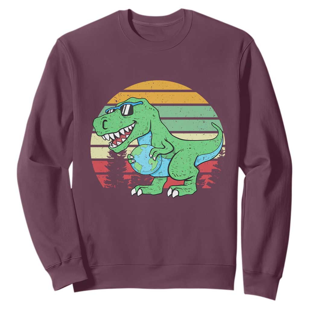 Funny Earth Day Dinosaur Lover Sweatshirt Save The Planet TS12 Maroon Print Your Wear