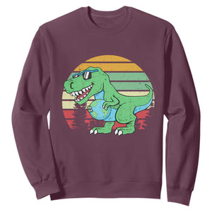 Funny Earth Day Dinosaur Lover Sweatshirt Save The Planet TS12 Maroon Print Your Wear
