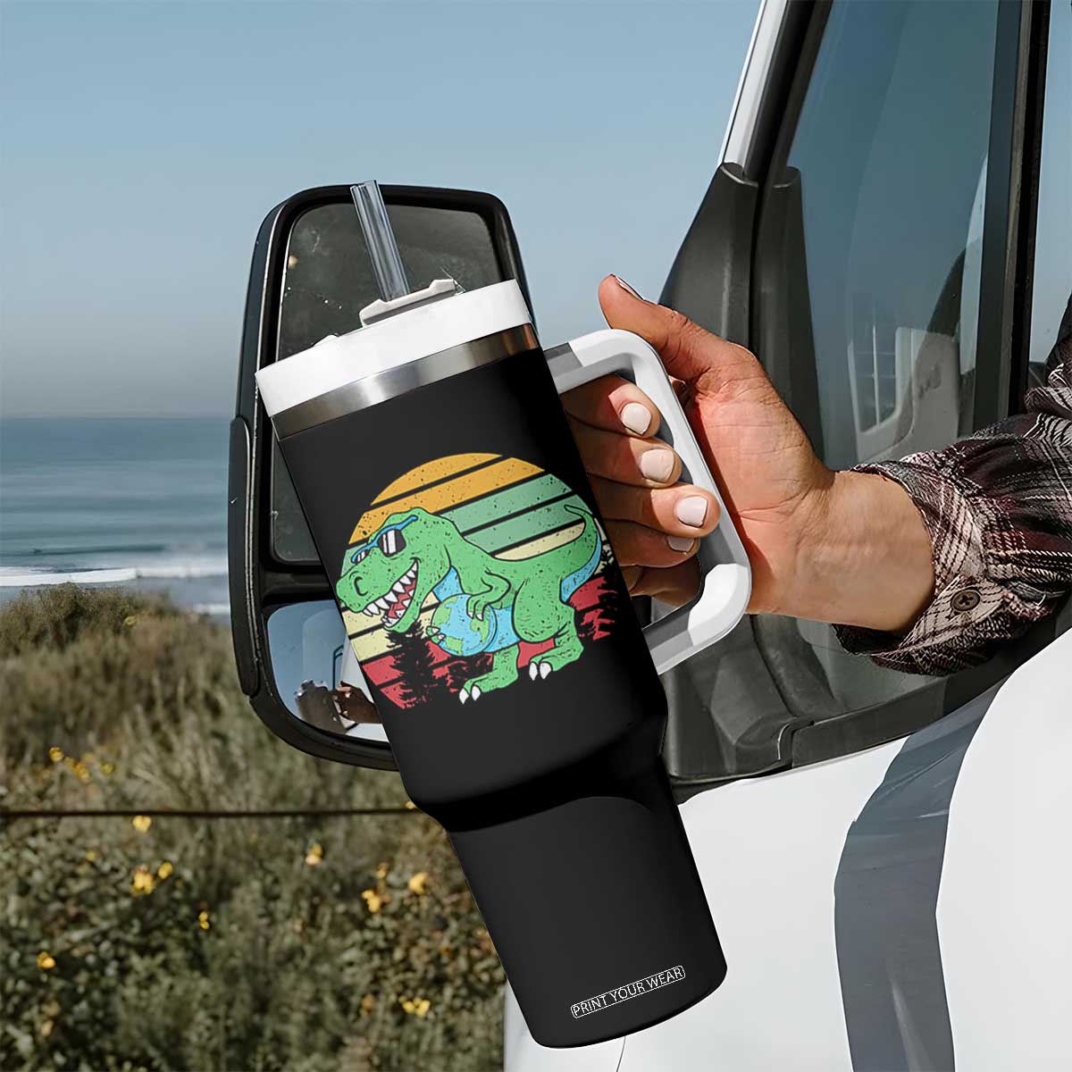 Funny Earth Day Dinosaur Lover Tumbler With Handle Save The Planet TS12 Print Your Wear