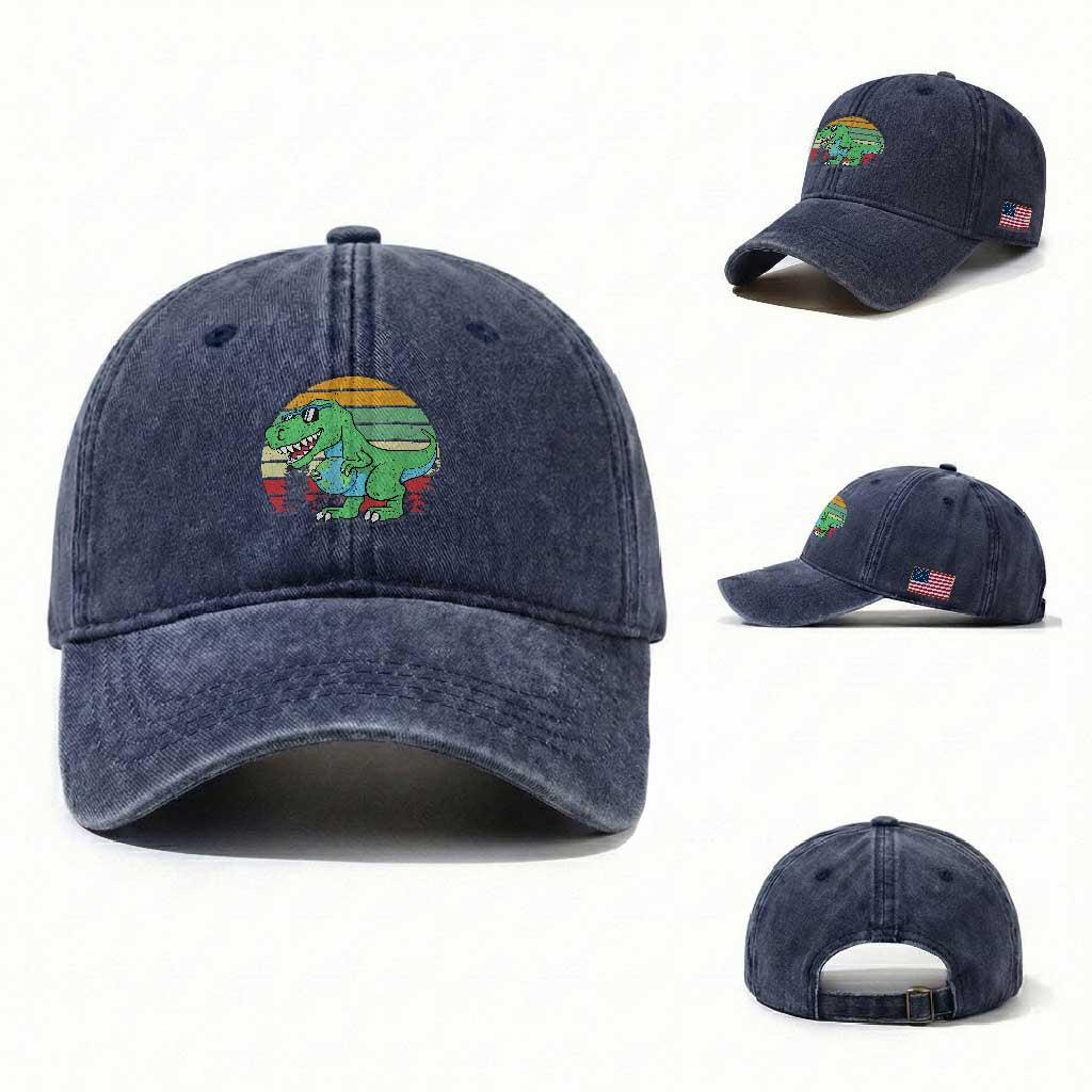 Funny Earth Day Dinosaur Lover Washed Cotton Baseball Cap Save The Planet TS12 Washed Cap Universal Fit Navy Print Your Wear