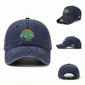 Funny Earth Day Dinosaur Lover Washed Cotton Baseball Cap Save The Planet TS12 Washed Cap Universal Fit Navy Print Your Wear