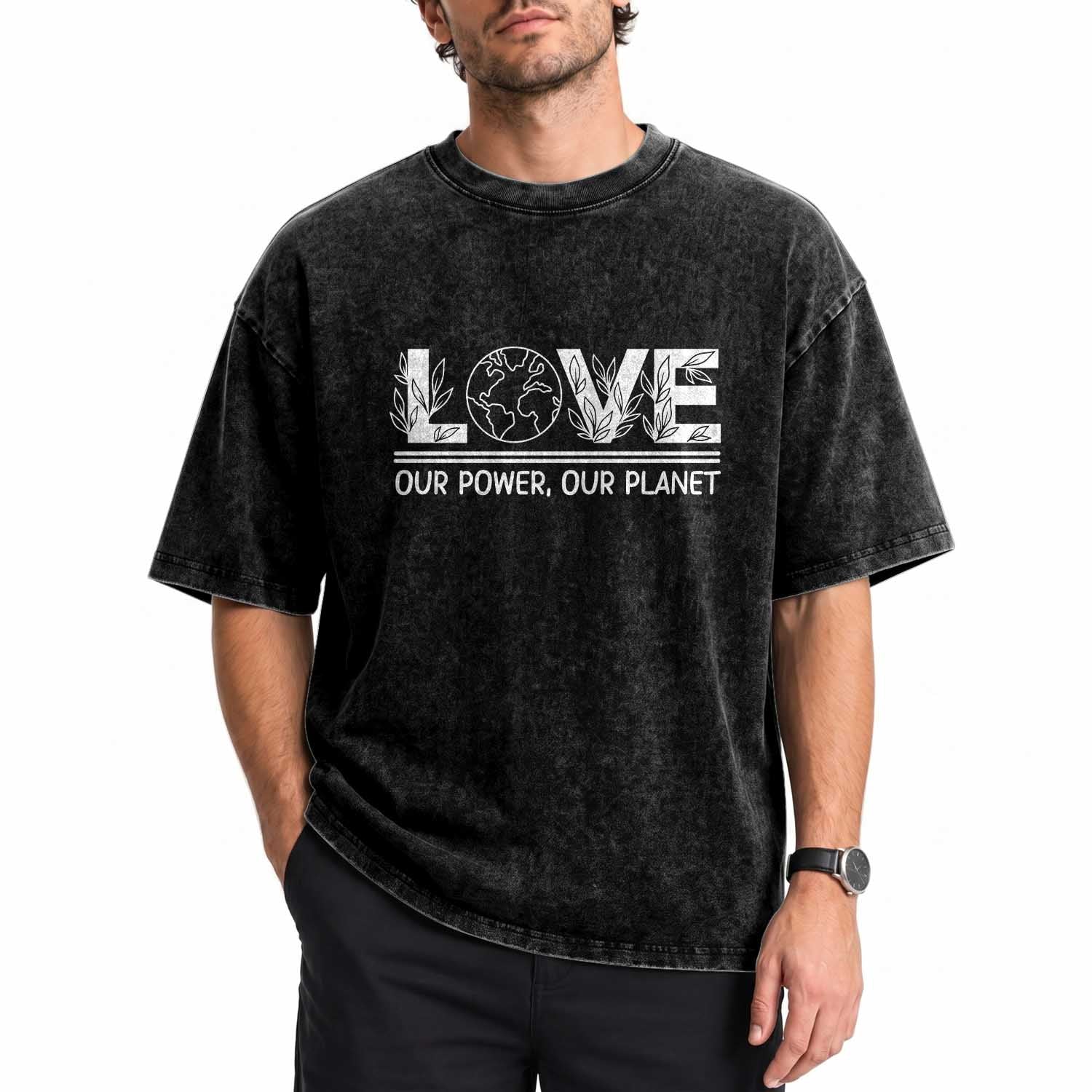 Our Power Our Planet Washed Cotton T-Shirt Earth Day Eco Friendly