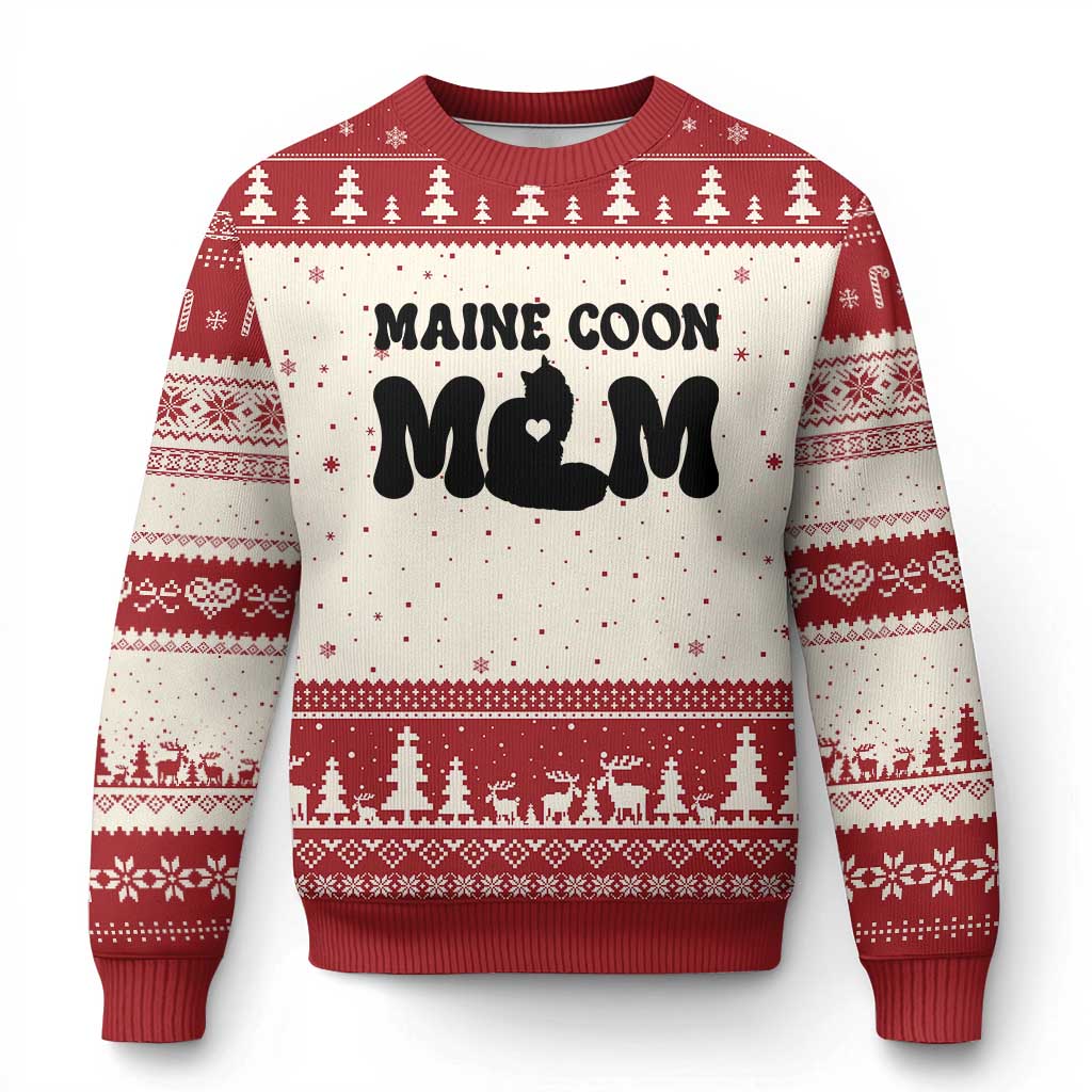 Maine Coon Mom Ugly Christmas Sweater Cat Lover Gift For Her TS12 Beige Red Print Your Wear