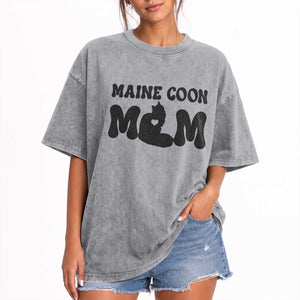Maine Coon Mom Washed Cotton T-Shirt Cat Lover Gift For Her