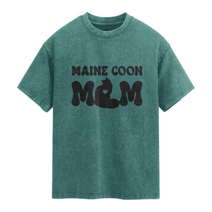 Maine Coon Mom Washed Cotton T-Shirt Cat Lover Gift For Her