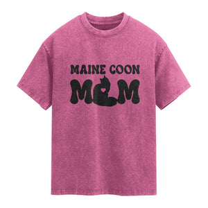 Maine Coon Mom Washed Cotton T-Shirt Cat Lover Gift For Her