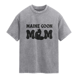 Maine Coon Mom Washed Cotton T-Shirt Cat Lover Gift For Her