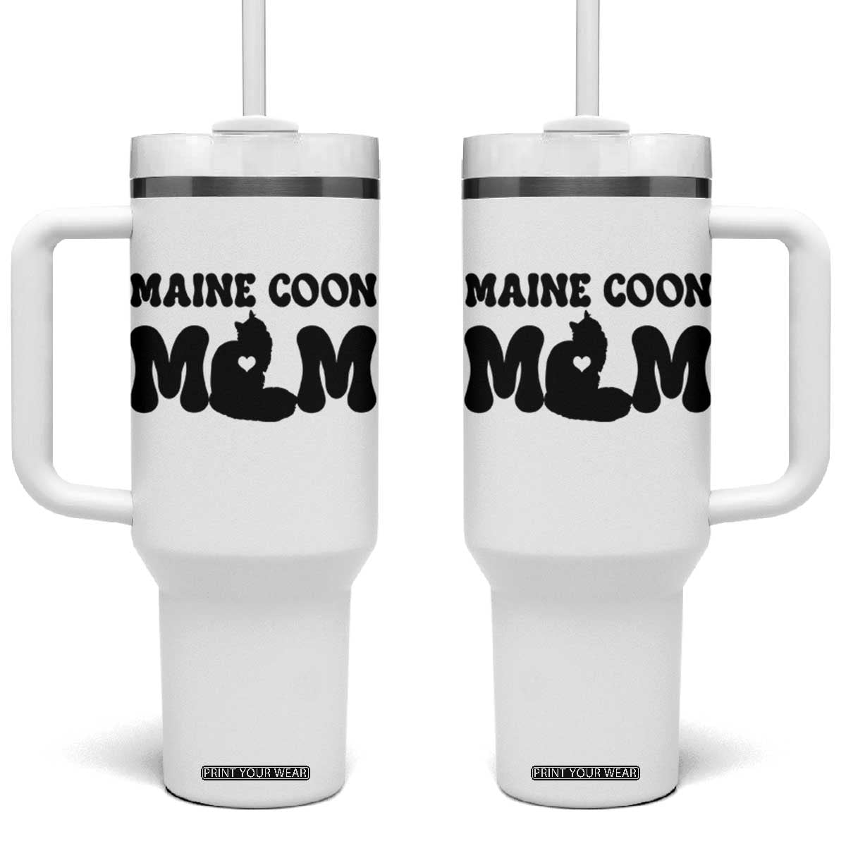 Maine Coon Mom Tumbler With Handle Cat Lover Gift For Her TS12 One Size: 40 oz White Print Your Wear