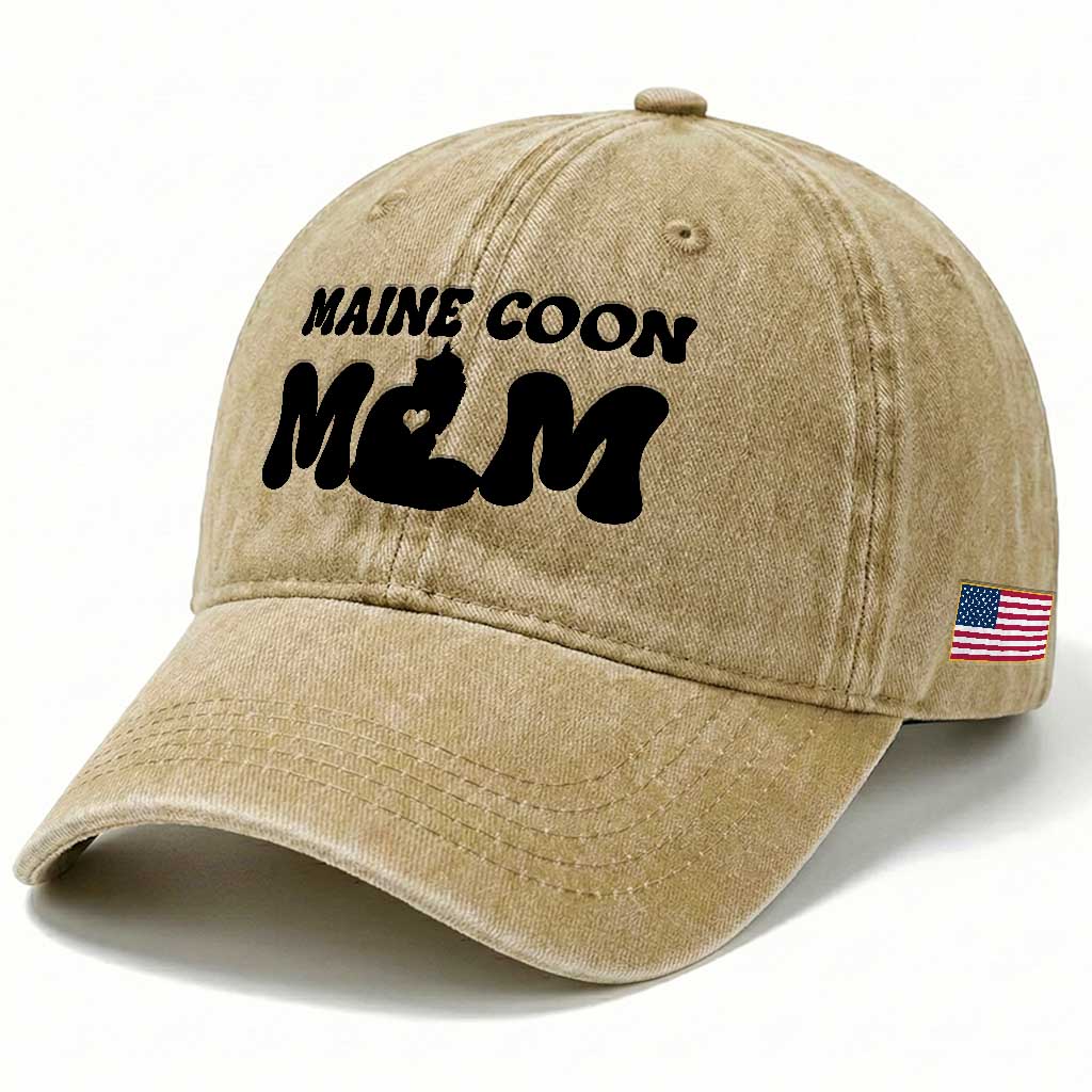 Maine Coon Mom Washed Cotton Baseball Cap Cat Lover Gift For Her TS12 Print Your Wear