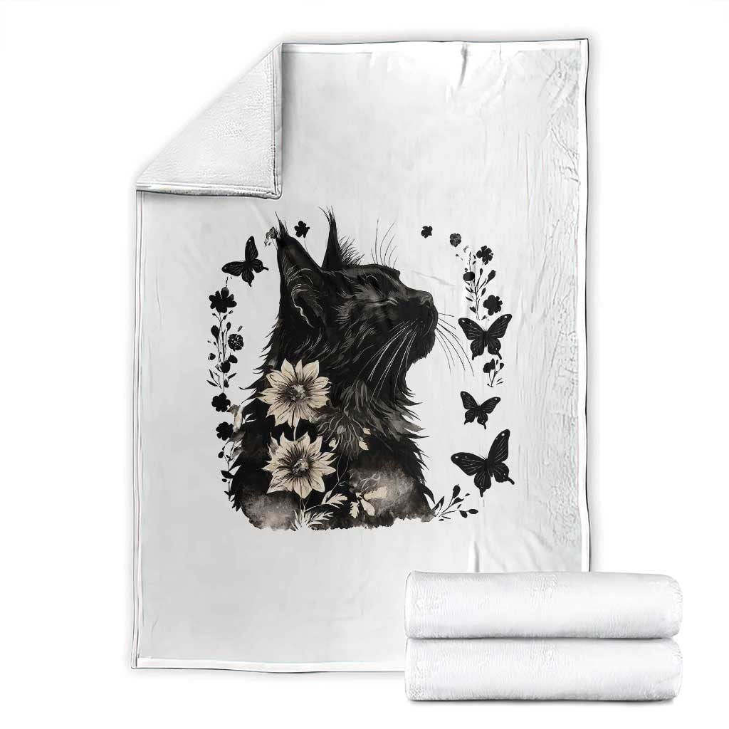 Black Maine Coon Cat Throw Blanket Floral Sunflower Watercolor Gift TS12 White Print Your Wear