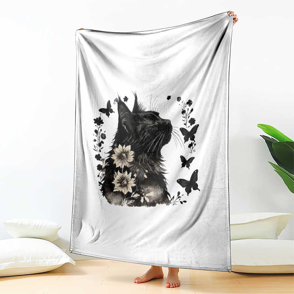 Black Maine Coon Cat Throw Blanket Floral Sunflower Watercolor Gift TS12 Print Your Wear
