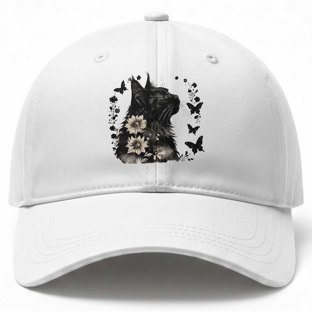 Black Maine Coon Cat Baseball Cap Floral Sunflower Watercolor Gift TS12 Print Your Wear